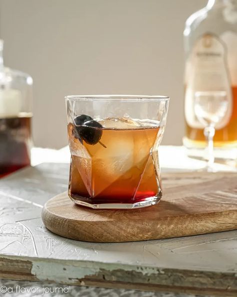 Bourbon Drinks Recipes, Whiskey Drinks Recipes, Bourbon Cocktail Recipe, Bourbon Recipes, Bourbon Cocktail, Sweet Vermouth, Cherry Syrup, Winter Cocktail, Cocktail Drinks Alcoholic