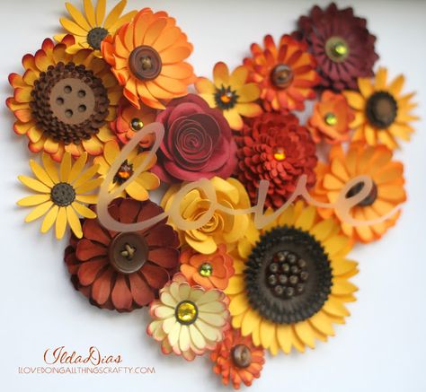 Autumn "love" Flower Shadow Box Tutorial Fall Paper Crafts, Flower Shadow, Paper Flower Patterns, Autumn Love, Autumn Paper, Box Tutorial, Flower Shadow Box, Paper Flower Crafts, Paper Flowers Diy