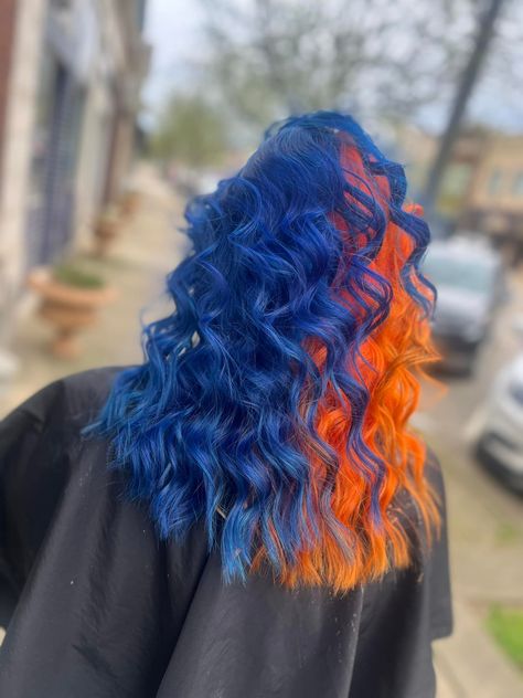 💙🧡 Haircraft.by.thatwitchybitch Wild Styles Hair Studio Celcie Stanley Orange Blue Hair, Blue Orange Hair, Orange And Blue Hair, Blue And Orange Hair, Dark Blue Hair, Hair Studio, Orange Hair, Blue And Orange, Blue Hair