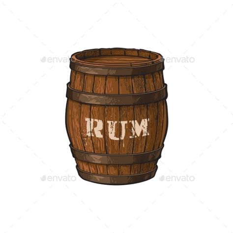 Vector Wooden Rum Barrel Isolated Illustration Rum Illustration, Ink Tober, Alcohol Storage, Rum Inspiration, Pirate Tavern, Rum Barrel, Victorian Candle, White Background Cartoon, Theater Props