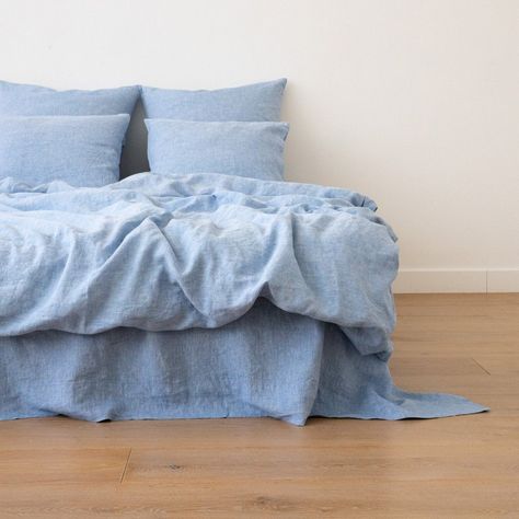 Washed Linen Duvet Cover in Melange Weave Various Colors | Etsy Blue Linen Duvet Cover, Linen Duvet Cover Natural, Unique Duvet Covers, Washed Linen Duvet Cover, Linen Bed Cover, Blue Linen Bedding, Flower Duvet Cover, Blue Bedding Sets, Floral Bedding Sets