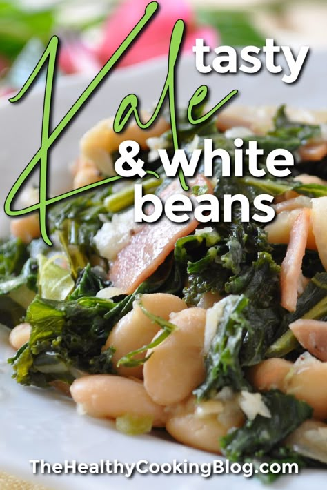 Kale And White Bean, Kale And White Beans Saute, Kale And Beans, Kale And Beans Recipe, White Beans And Kale, Russian Kale Recipes, Braised Kale Recipes, Recipes For Kale Greens, Kale And Mushroom Recipes