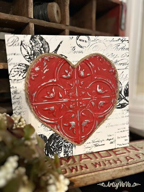 Artsy VaVa: Faux Tin Valentine Art Faux Tin Tiles, Paper Lanterns Diy, Valentine Art, Free Crafts, Faux Tin, Dixie Belle Paint Company, Upcycled Projects, Upcycle Ideas, Funky Junk Interiors