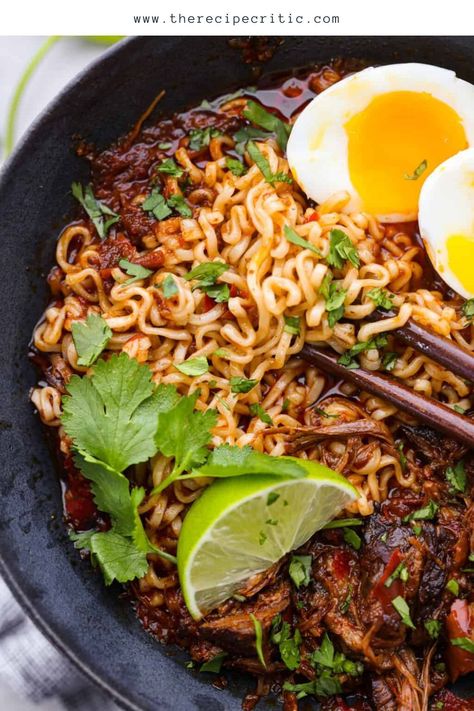 You can top this dish with any number of your favorite toppings! I recommend shredded purple cabbage, sliced radish, green onions, or diced red onion in addition to the toppings mentioned in the recipe. Birria Ramen Recipe, Steak Stew, Birria Ramen, Ramen Ingredients, Ramen Toppings, Ramen Recipe, Homemade Ramen, Soup Base, The Recipe Critic