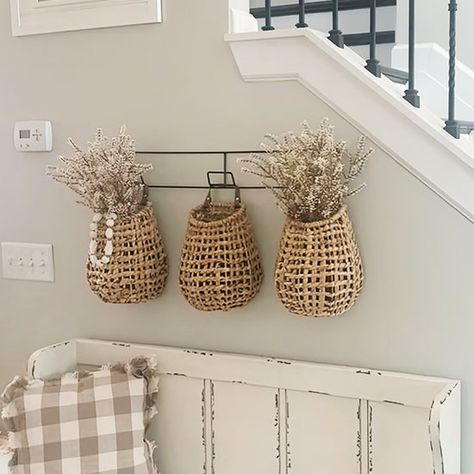 Decor Steals Basket Wall Decor Living Room, Basket On Wall, Mora Clock, Basket Decor, Wall Hanging Basket, Wall Baskets, Island Bar, Decor Steals, Hanging Rack