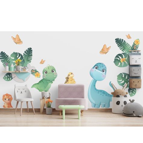 Dinosaur Theme Bedroom, Dinosaur Baby Room, Dinosaur Nursery Theme, School Renovation, Children Hospital Design, Kids Mural, Dinosaur Wall Decals, Dino Park, Kids Room Decals