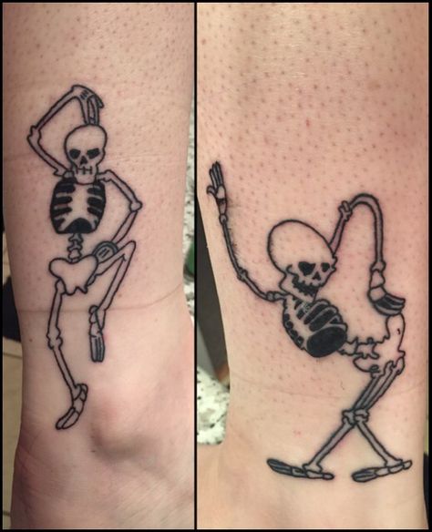 Disney's Silly Symphonies dancing skeletons tattoos Skeleton Dancing Tattoo, Dancing Skeleton Tattoo, The Skeleton Dance, Disney Skeleton, Dancing Tattoo, Dark Angel Tattoo, Dance Tattoo, Skeleton Dancing, Skeleton Tattoo