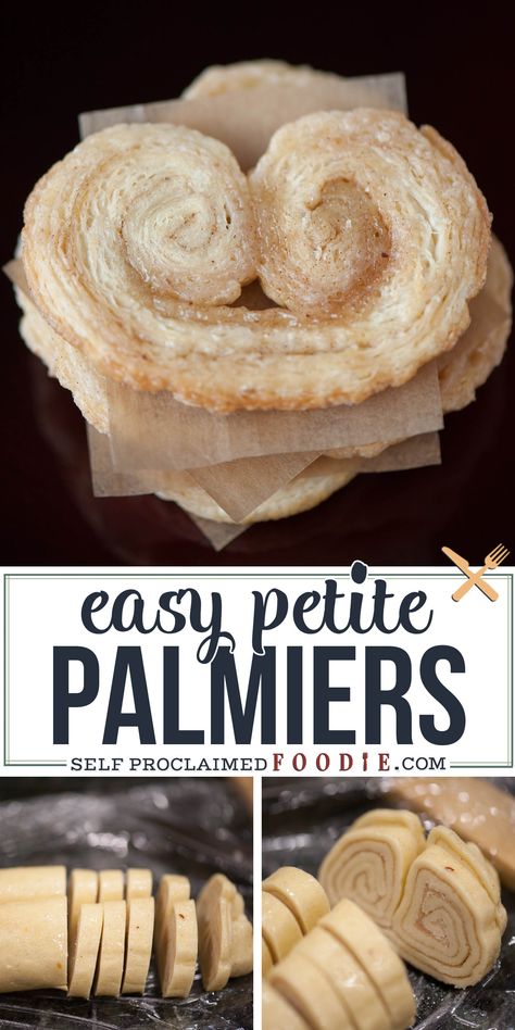 These three ingredient Easy Petite Palmiers look fancy but are quite possibly the easiest cookie you'll ever make. #palmiers #puffpastry #cookie #threeingredient #christmas #easy Palmers Cookies, Puff Pastry Palmiers, Pretty Sweets, Christmas Breakfast Recipe, Christmas Easy, Puff Pastry Dough, Treats Recipes, Sweet Treats Recipes, Baked Goodies