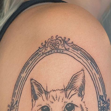 Lau Tattoos & Ceramics on Instagram: "Mochi 🥺 thank you for the ultimate trust of tattooing your sweet bebe, Kelly!! I 100% would love to do more pet portraits!!" Pet Portraits Tattoo, Persian Cat Tattoo, Pet Portrait Tattoo, Cat Portrait Tattoos, Cat Portraits, Animal Tattoos, Tattoo You, Cat Tattoo, Vintage Frames