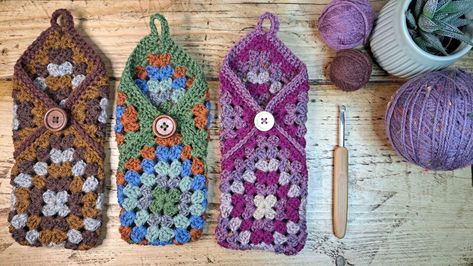 Crochet Granny Square Phone Case Tutorial Granny Square Eyeglass Case, Crochet Granny Square Phone Bag, Granny Square Sunglasses Case, Granny Square Glasses Case, Granny Square Phone Case, Crochet Phone Holder Pattern Free, Granny Square Phone Bag, Crochet Phone Case Pattern Free, Granny Square Crochet Projects