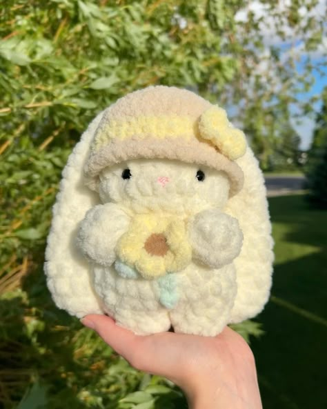 summer bunny 👒☀️ bunny + hat pattern by me, available at the link in my bio! Flower pattern by @aqcrochets :) • * #crochet #crochetbunny #bunny #summer #crochetpattern #crochettutorial #crochetplushie #plushie Fun Crochet Animals, Crochet Bunny With Hat, Crochet Patterns Free Bunny, Crochet Bunny Plushies, Spring Crochet Plushies, Crochet Ideas For Summer, Bunny Crochet Hat, Bunny Hat Pattern, Crochet Stuffys