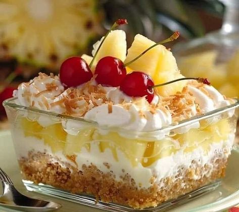 Cindy's Recipes and Awesomeness | Pina Colada Lush | Facebook Pina Colada Lush, Lush Recipes, Butter Pecan Cake, Jamie Oliver Recipes, Pecan Cake, Refreshing Desserts, Vanilla Pudding Mix, Sweetened Condensed Milk, Graham Cracker Crumbs