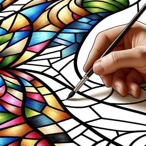 Introduction to Stained Glass-Inspired Acrylic Painting - Artist Corner Stained Glass Acrylic Painting Canvas, Glue Stained Glass Art, Stained Glass Stencil, How To Make Stained Glass Paint, Stain Glass Painting Ideas, Stained Glass Painting Canvas, Stained Glass Diy Tutorials, Abstract Art Ideas, Stained Glass Watercolor