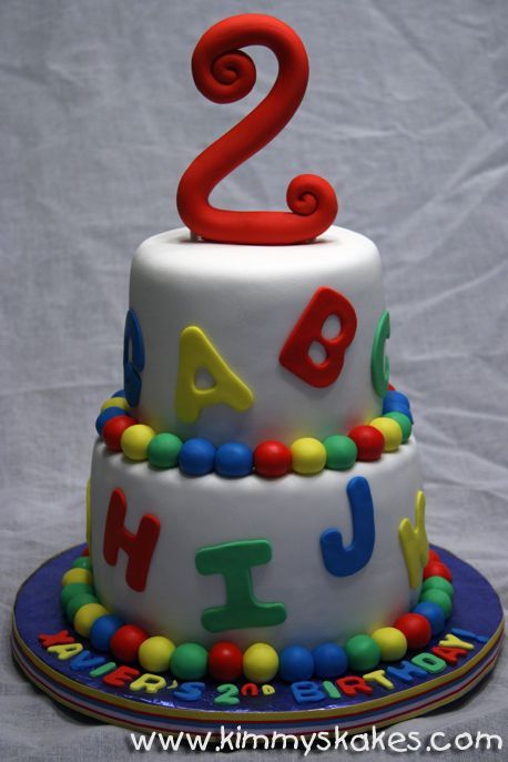 A...B..C - This was such a fun cake to make! 8" & 6" rounds covered in fondant. The topper is gumpaste and the accessories are fondant. Abc Cupcakes, Abc Cake, Alphabet Birthday Cake, Abc Cake Ideas, Abc Cake Birthday, Abc Birthday Cake, Abc And 123 Birthday Party Ideas, Abc 123 Birthday Cake, Alphabet Birthday Parties