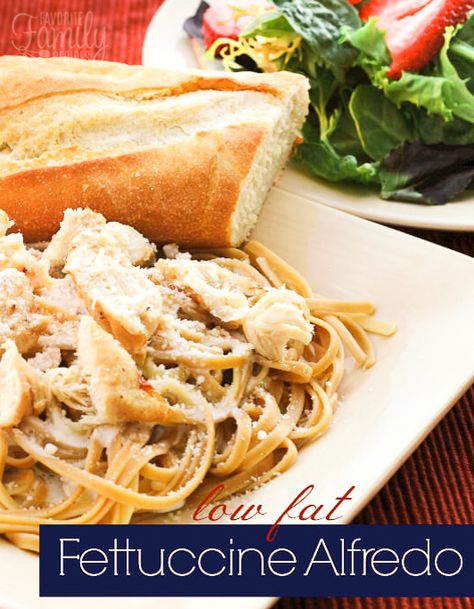 Low Fat Fettuccine Alfredo tastes every bit as good as the traditional pasta dish, but is much better for you!  We eat this on a regular basis at our house. Low Fat Pasta Recipes, Alfredo Sauce With Cream Cheese, Sauce With Cream Cheese, Homemade Alfredo Sauce Recipe, Garlic Noodles Recipe, Cream Cheese Butter, Alfredo Sauce Recipe Homemade, Cheese Butter, Homemade Alfredo