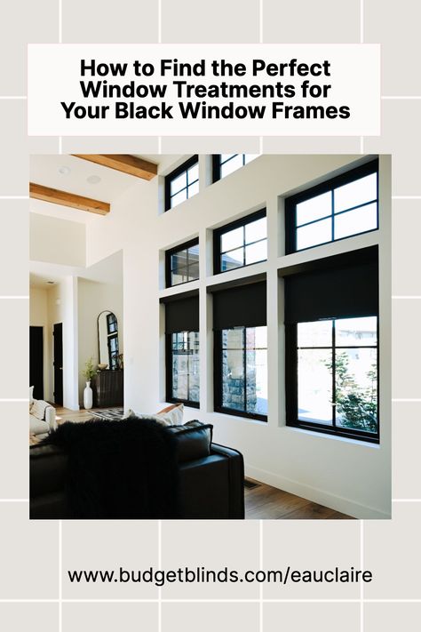 Black Window Trim Interior With Curtains, Window Treatments For Black Framed Windows, Window Coverings For Black Frame Windows, Window Blinds Black Windows, Black Window Frames With Blinds, Black Window Covering Ideas, Marvin Essential Windows Black, Shades For Black Windows, Black Windows With Blinds