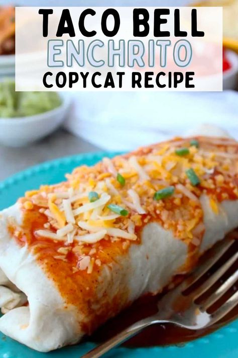 Are you a fan of Taco Bell? Are you looking for amazing copycat recipes so that you can make delicious fast food restaurant food for your family at home? Then you are in for a real treat! Here is an easy copycat Taco Bell Enchirito recipe for one of Taco Bell's most popular menu items, that you can make right in your own kitchen. Taco Bell Chilito Recipe, Taco Bell Enchirito, Taco Bell Copycat Recipes, Taco Bell Enchirito Recipe, Enchirito Recipe, Mexican Burritos, Taco Bell Breakfast, Blue Bathrooms, Taco Bell Copycat