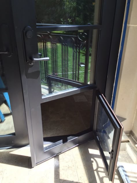 Dog Door In Door, Patio Doors With Dog Door, Door With Doggie Door, Large Dog Door Ideas, Screen Door With Dog Door, Doggy Doors To Outside, French Door With Dog Door, Doggie Door, Back Door Doggie Door