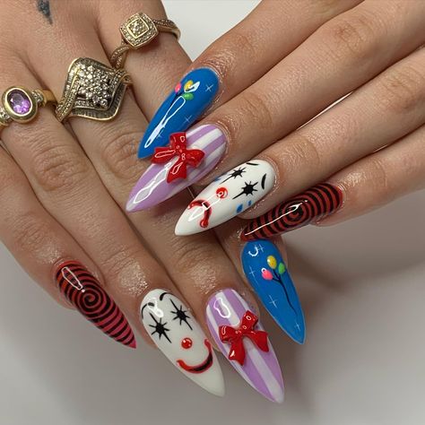 Circus nails 🎪 @kodyjade03_ Thanks for looking! 🤍 • • • • • • • #nsi #brisbanenails #brisbane #nails #nailart #qld #lish #popular #trending #nailtech #explorepage #explore #exploremore #exploreaustralia #heartnails #nudenails #circus #circusnails #pintrest #australia #australiagram #brisbanecity #nailtech #nailtechlife #trending #viral #stilletonails #nailinspo Luxury Nail Designs, Circus Nails, Ongles Goth, Horror Nails, Nails Colorful, Clown Party, Goth Nails, Liquid Nails, Pretty Nail Designs