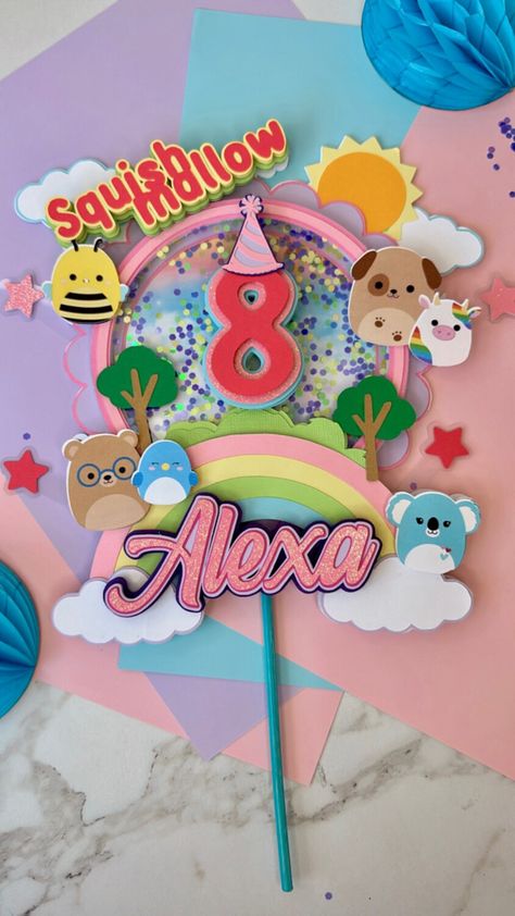 Squishmallow Cake Topper, Squishmallow Birthday Party, Squishmallow Party Decorations Squishmallow Cake, Squishmallows Birthday Party, Squishmallow Birthday Party, Squishmallow Party, Squish Mallows, Squish Mellow, 3d Cake Toppers, 9th Birthday Parties, 3d Cake