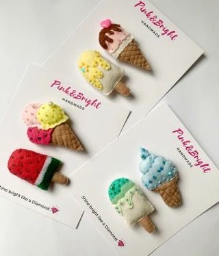 PinkandBright - Etsy.de Felt Hair Clips Diy, Felt Clips, Felt Ice Cream, Sprinkles Ice Cream, Ice Cream Hair, Felt Toys Diy, Felt Hair Accessories, Summer Hair Accessories, Ice Cream Sprinkles