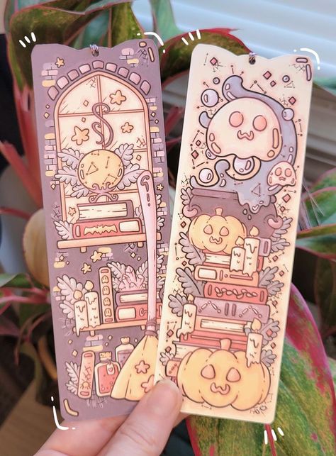 Spooky Anime Art, Bookmarks Design Idea, Hand Made Bookmarks, Bookmark Design Art, Etsy Shop Aesthetic, Cute Crafts To Do, Cute Bookmarks Handmade, Cute Bookmark Ideas, Witch Library