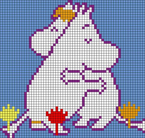 Moomin Crochet Tapestry, Moomin Alpha Pattern, Moomin Pixel Art, Moomin Cross Stitch, Moomin Crochet, Colorwork Knitting Patterns, Crochet Cardigan Pattern Free, Pixel Crochet, Pixel Art Grid