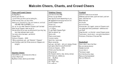 Black Cheers And Chants, Middle School Cheers And Chants, Basketball Cheers And Chants Words, Soccer Cheers And Chants, Sideline Cheer Chants Football, How To Memorize Cheers, Crowd Cheers Cheerleading, Cheer Chants Basketball, Class Chants For Pep Rally