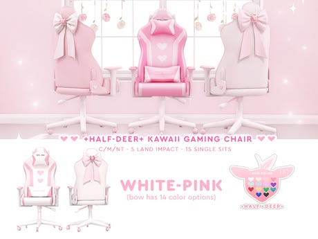 Second Life Marketplace - +Half-Deer+ Kawaii Gaming Chair [White Pink] Kawaii Gaming Chair, Sims 4 Anime, Sims 4 Bedroom, Free Sims, Sims 4 Characters, Sims 4 Mm, Sims Four, Sims4 Clothes, Sims 4 Cc Packs