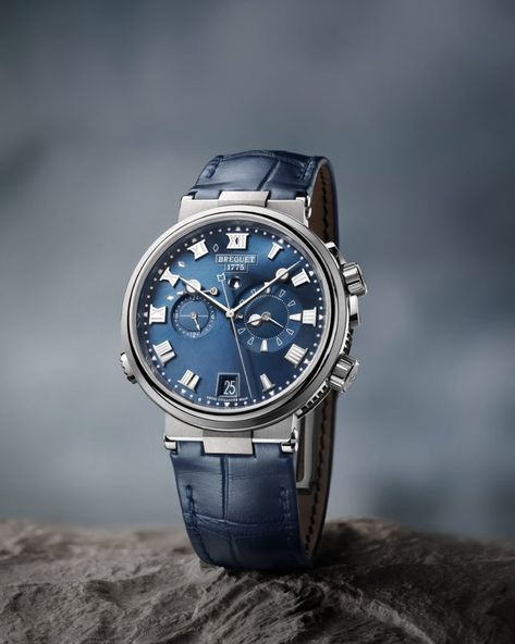 Breguet Marine Alarme Musicale 5547 - titanium-cased, blue-dialed edition Nautical Inspiration, Titanium Bracelet, Hand Watch, Rose Gold Case, Sport Chic, Rose Gold Bracelet, Swiss Watches, Watch Brands, Blue Leather