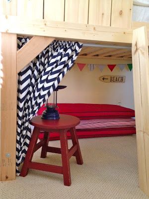 A DIY tutorial to build a clubhouse loft bed for kids. Kids will look forward to bedtime with this raised clubhouse style fort bed with free plans. #kidsbed Diy Clubhouse, Fort Bed, Loft Bed For Kids, Stool Plans, Bed Fort, Cape Style Homes, Diy Space Saving, Bed For Kids, Diy Loft Bed