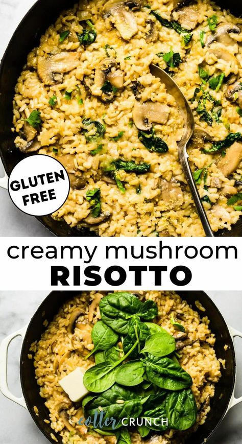 This Creamy Mushroom Risotto Skillet made with rice or millet is a delicious, nutrient-dense main course or side dish. This plant-based meal is just as easy to make as traditional risotto, but it’s heartier and more wholesome! Gluten-free and vegetarian recipe, with a vegan mushroom risotto option. Quick Risotto Recipe, Creamy Mushroom Risotto, Vegetarian Risotto, Vegan Risotto, Mushroom Risotto Recipes, Savory Recipe, Risotto Recipe, Diner Recept, Ethnic Food