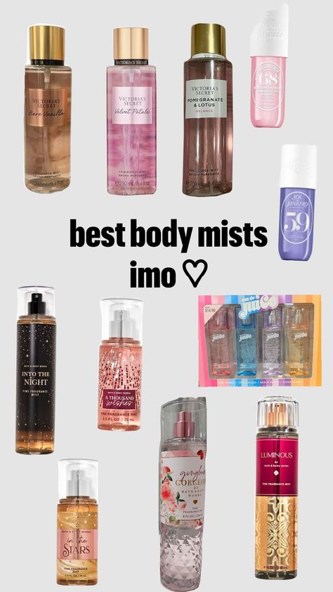 my fav perfumes #perfume #bodyspray #bodymist #hygeine #soldejaneiro #bathandbodyworks #vs #victoriassecret Body Mist And Perfume Combo, Perfume Lover, Fragrance Mist, Body Mist, Body Spray, Girly Girl, Mist, Body Care, Victoria's Secret