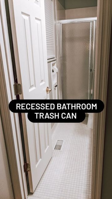 Meg | homeowner tips and DIYs on Instagram: "She's rough around the edges, but it's such an improvement to our bathroom 😍. No more banging the trash can lid on the toilet and the shower and the spare roll holder all at the same time 😩. We could never have one of those small open lidded trash cans because of our 🐕 lol. Anyone else have a small bathroom? Do you dream of one of those big extravagant bathrooms? Focus on improving the space you have so you can love where you are right now ❤️ #bath Bathroom Wall Trash Can, Recessed Trash Can Bathroom, Garbage Can Toilet Paper Holder, Hide Bathroom Trash Can, Restroom Trash Can Ideas, Hidden Trash Can Bathroom, Small Bathroom Trash Can Ideas, Recessed Toilet Paper Holder Diy, Bathroom Trash Can Ideas Small Spaces