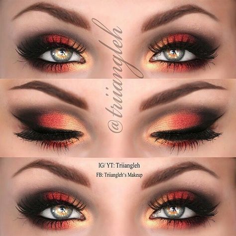 Maquillage Harry Potter, Fire Makeup, Make Up Designs, Red Eye Makeup, Red Eyeshadow, Smink Inspiration, Eye Makeup Steps, Eye Makeup Designs, Colorful Eye Makeup