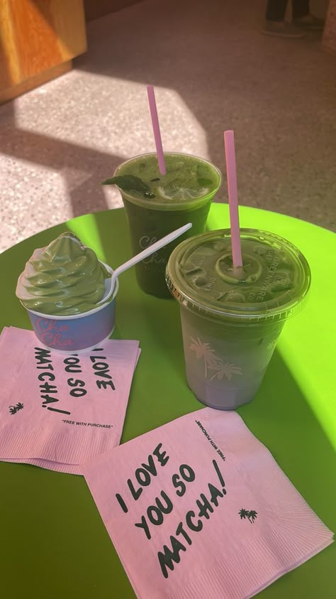 Cha Cha Matcha Aesthetic, Green Vitamins, Matcha Moodboard, Cha Cha Matcha Nyc, Matcha Business, Matcha Ideas, Barista Drinks, Ice Cream Drink, Coffee Captions Instagram