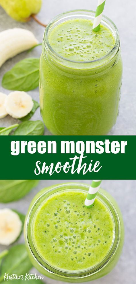 Smoothie Recipes For Energy, Recipes For Energy, Green Monster Smoothie, Spinach Smoothie Recipes, Green Juice Smoothie, Smoothies Vegan, Best Smoothie, Healthy Green Smoothies, Smoothies For Kids