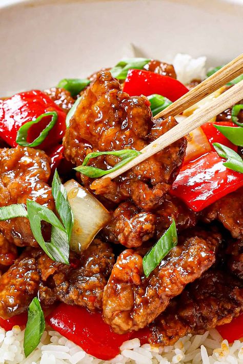 Panda Express Beijing Beef Recipe - Carlsbad Cravings Bejing Beef Panda Express, Panda Express Beijing Beef Recipe, Beijing Beef Recipe, Beijing Beef Panda Express Recipe, Bejing Beef Recipes, Beijing Beef Panda Express, Bejing Beef, Asian Beef Recipes, Panda Express Recipes