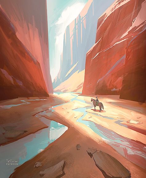 Desert Concept Art, Enviroment Art, Desert Drawing, Tyler Carter, Environment Painting, Landscape Concept, Fantasy Places, Matte Painting, Fantasy Art Landscapes