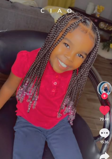 Knotless With Beads, Box Braids For Kids, Girls Braided Hairstyles Kids, Braids Kids, Kids Box Braids, Black Kids Braids Hairstyles, Teenage Hairstyles, Lil Girl Hairstyles, Kids Curly Hairstyles