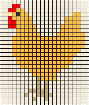 Cross Stitch Chicken Pattern, Chicken Alpha Pattern, Alpha Pattern Animals, Grid Pattern Crochet, Cute Alpha Patterns, Pixel Chicken, Chicken Cross Stitch, Pixel Grid, Buff Orpington