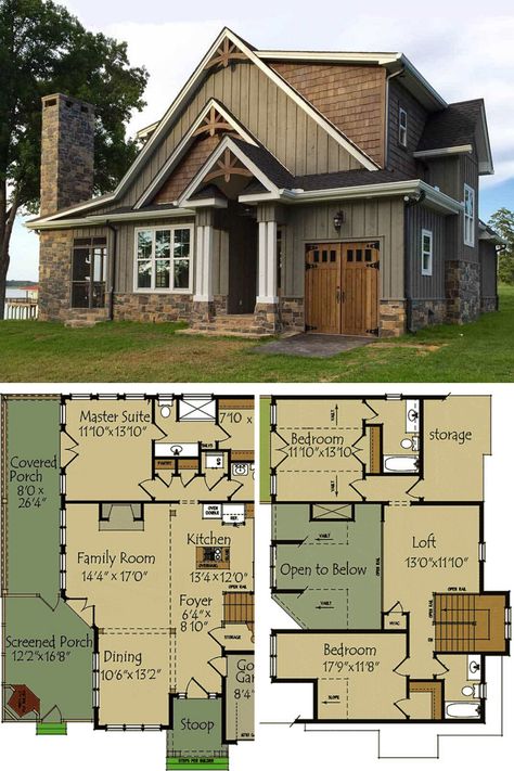 Simple Home Blueprints, 2.5 Story House Plans, House Plans For Wooded Lots, Two Bedroom Two Story House Plans, Small 2 Story Lake House Plans, Cozy Home Layout House Plans, House Plans With Loft Upstairs, 3 Bed Cottage Floor Plans, Unique Cottage House Plans