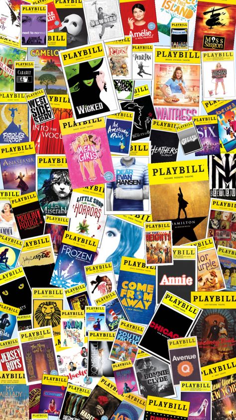 Playbill Display, Collages Wallpaper, Musical Theatre Posters, Musical Theatre Humor, Waitress Musical, Musical London, Musical Wallpaper, Broadway Playbills, Theatre Jokes