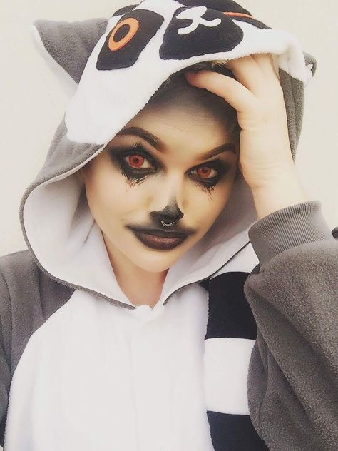 Happy Halloween friends!  Our #KigurumiFanoftheDay went above and beyond with her Lemur Kigurumi for her #Halloween costume! Thanks for the pic Kim!  What will you dress up as today?  www.kigurumi-shop.com ^^ Lemur Face Paint, Lemur Costume, Halloween Friends, 80s Disco, Cute Halloween Costumes, Facepaint, Paint Ideas, Samhain, Above And Beyond