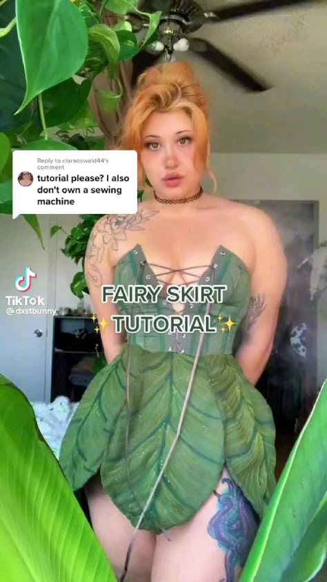 Leaf Skirt Fairy, Easy Diy Fairy Costume, Diy Adult Fairy Costume, Leaf Skirt Diy, Ren Faire Flower Fairy, Earth Fairy Costume Diy, Diy Fairy Costume Women Easy, Ren Faire Mushroom Fairy, Tinkerbell Cosplay Diy