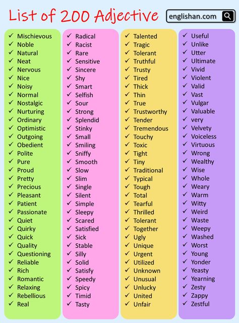 200 Adjectives Examples Adjectives For Writing, Adjective Examples, Adjectives To Describe Things, Kinds Of Adjectives, Chart On Adjectives, English Adjectives Advanced, Quality Adjectives List, Adjectives In English, Examples Of Adjectives