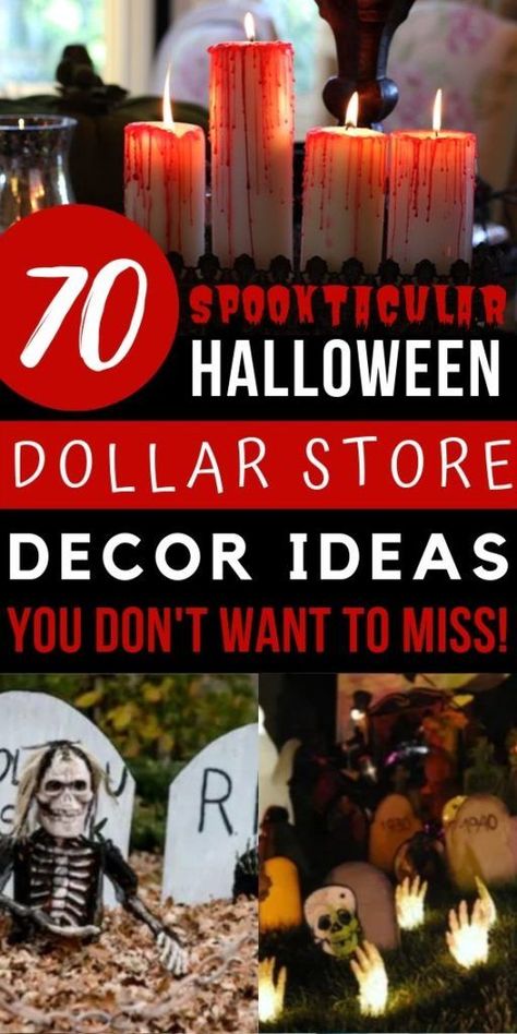 Get your home ready with DIY creepy makeover on a budget with these Dollar Store Halloween Decor Ideas! Diy Halloween Luminaries, Spooky Halloween Candles, Pottery Barn Halloween, 10 Dollar Store, Dollar Store Halloween Decorations, Pumpkin Planter, Halloween Front Doors, Halloween Decor Ideas, Halloween Mantel