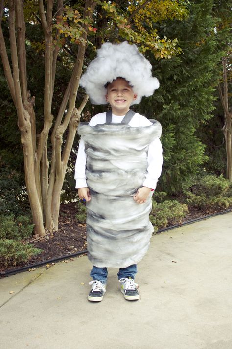 How to make a tornado costume cheaply and easily. Wind Costume, Toddler Tornado Costume, Stormy Weather Costume, Weather Costumes Diy, Diy Tornado Costume, Kids Tornado Costume, Diy Dory Costume, Kids Joker Costume, Angler Fish Costume