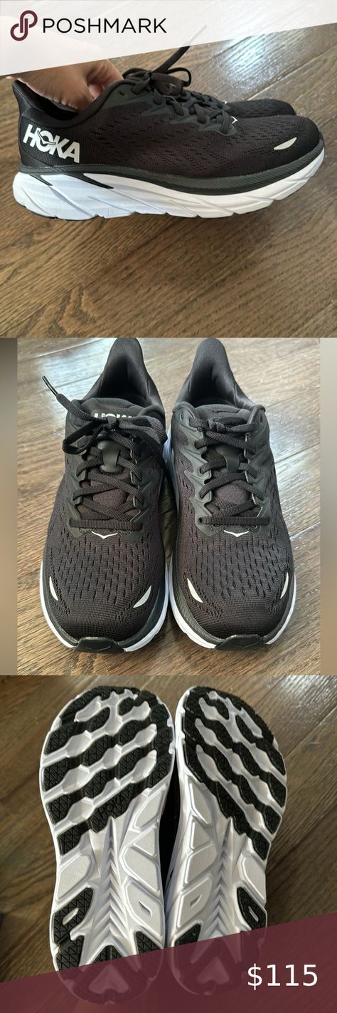 Hoka one one Clifton 8 Black and white running shoes size 7.5 B Black And White Running Shoes, White Running Shoes, Hoka One One, Shoes Size 7, Running Shoes, Like New, Size 7, Running, Black And White