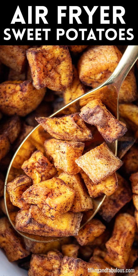 Learn how to cook sweet potatoes in the air fryer with this simple recipe! Perfect for quick and healthy meals, these diced sweet potatoes are crispy on the outside and tender on the inside. If you're looking for sweet potato air fryer recipes, this one is a must-try! Add it to your list of easy air fryer recipes for a delicious side dish in no time. Sweet Potatoes In Air Fryer Recipes, Bake Sweet Potato In Air Fryer, Sweet Potato Air Fryer Recipes, Potato Air Fryer Recipes, Sweet Potatoes Air Fryer, Sweet Potato Recipes Air Fryer, Sweet Potatoes In Air Fryer, Sweet Potato Air Fryer, Potato Air Fryer